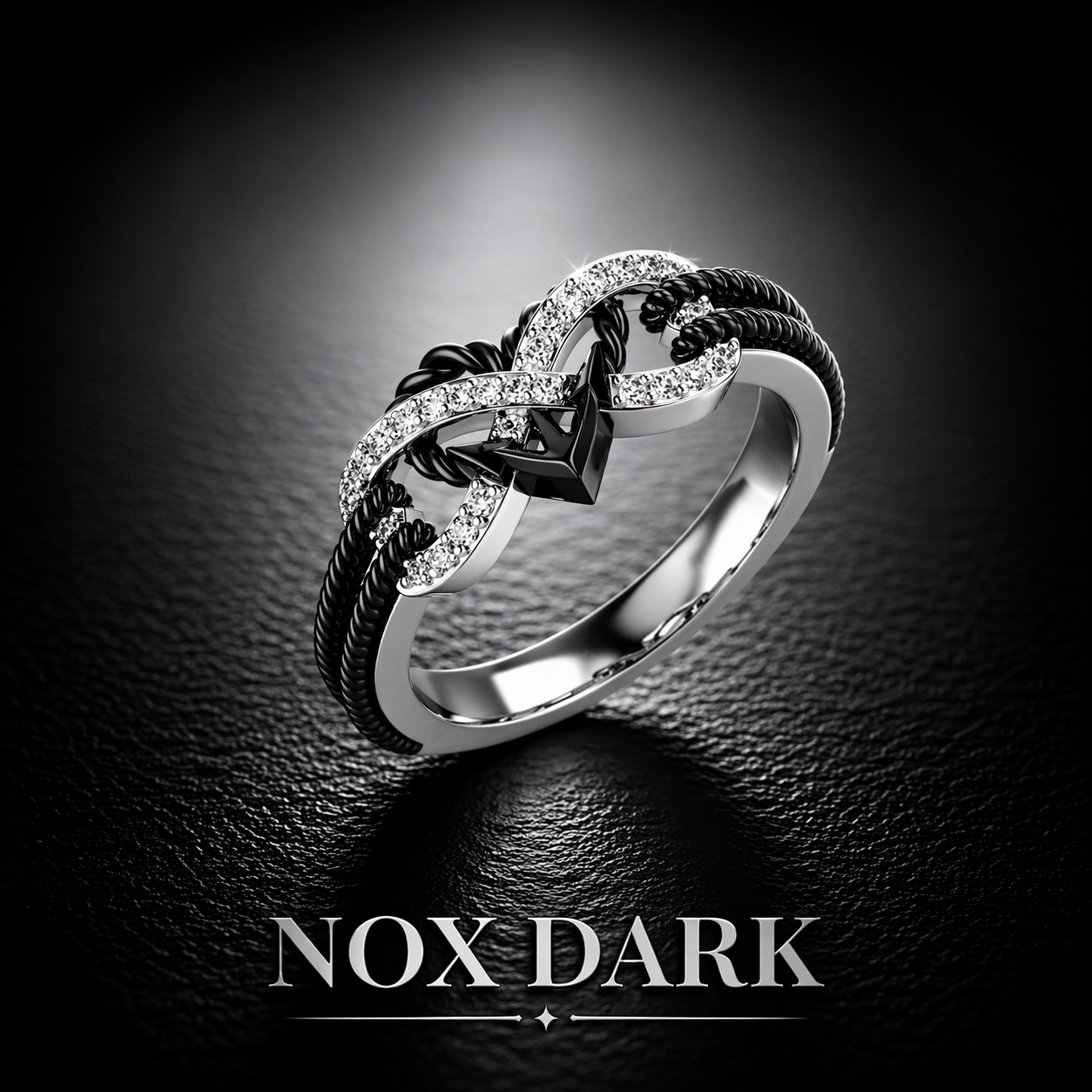 dark alternative gothic couples ring set NOXARIS close up