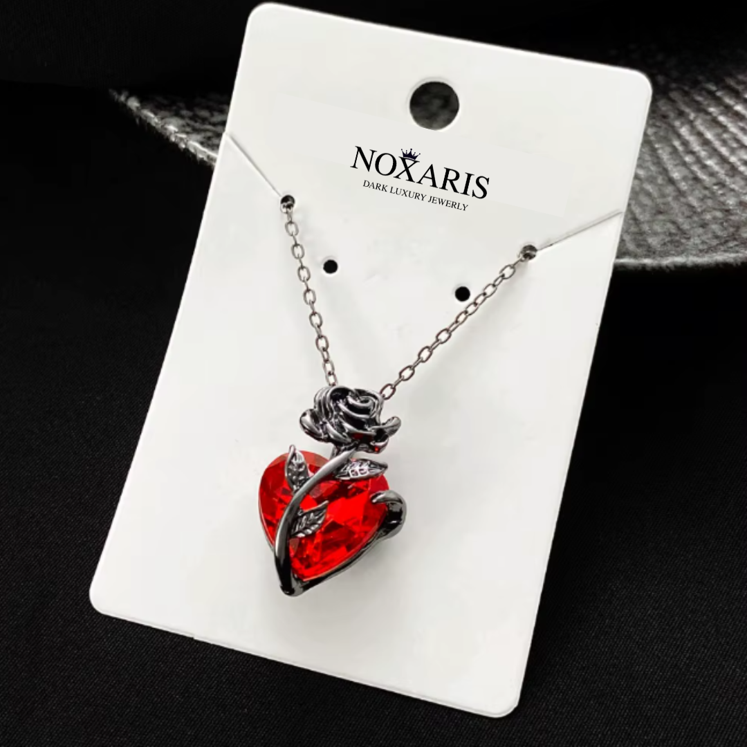 crimson rose heart dark alternative jewelry NOXARIS